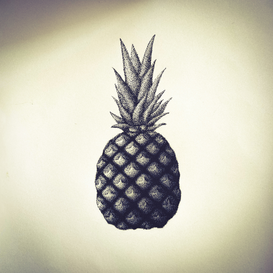 Black ink pineapple drawing on cream paper