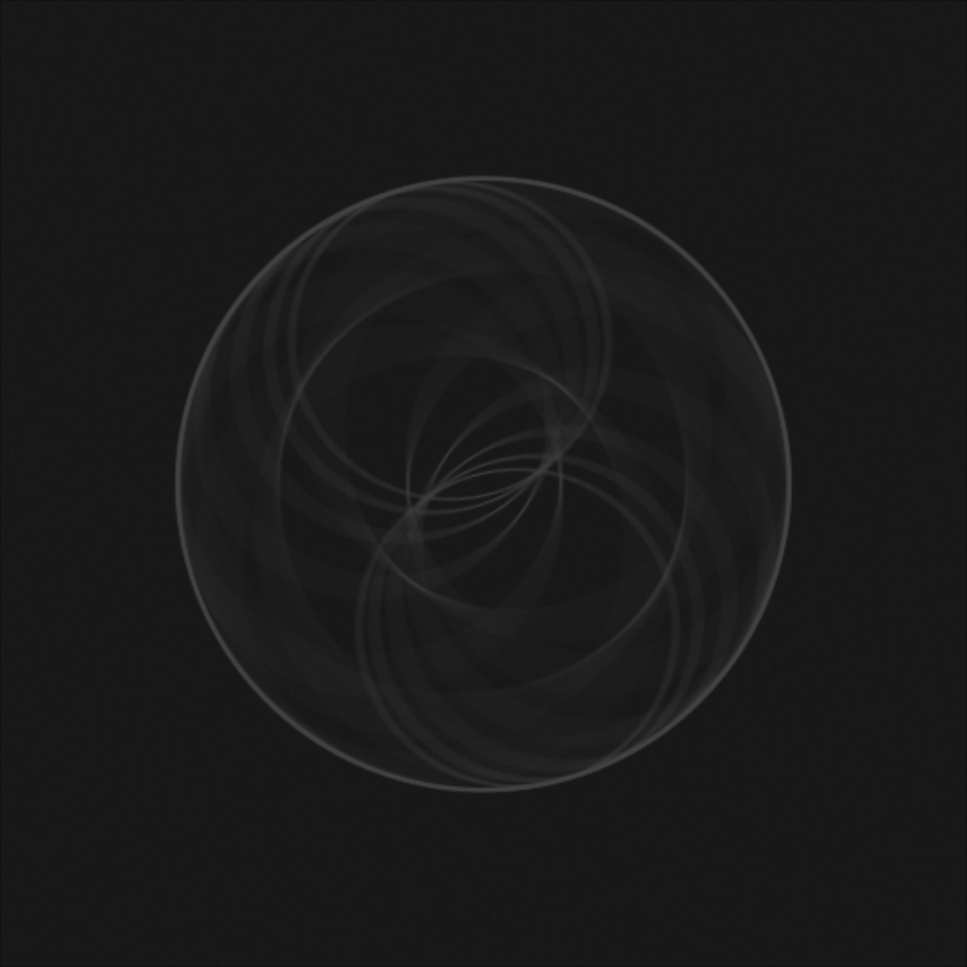 Overlapping fine circular lines forming an abstract pattern on black