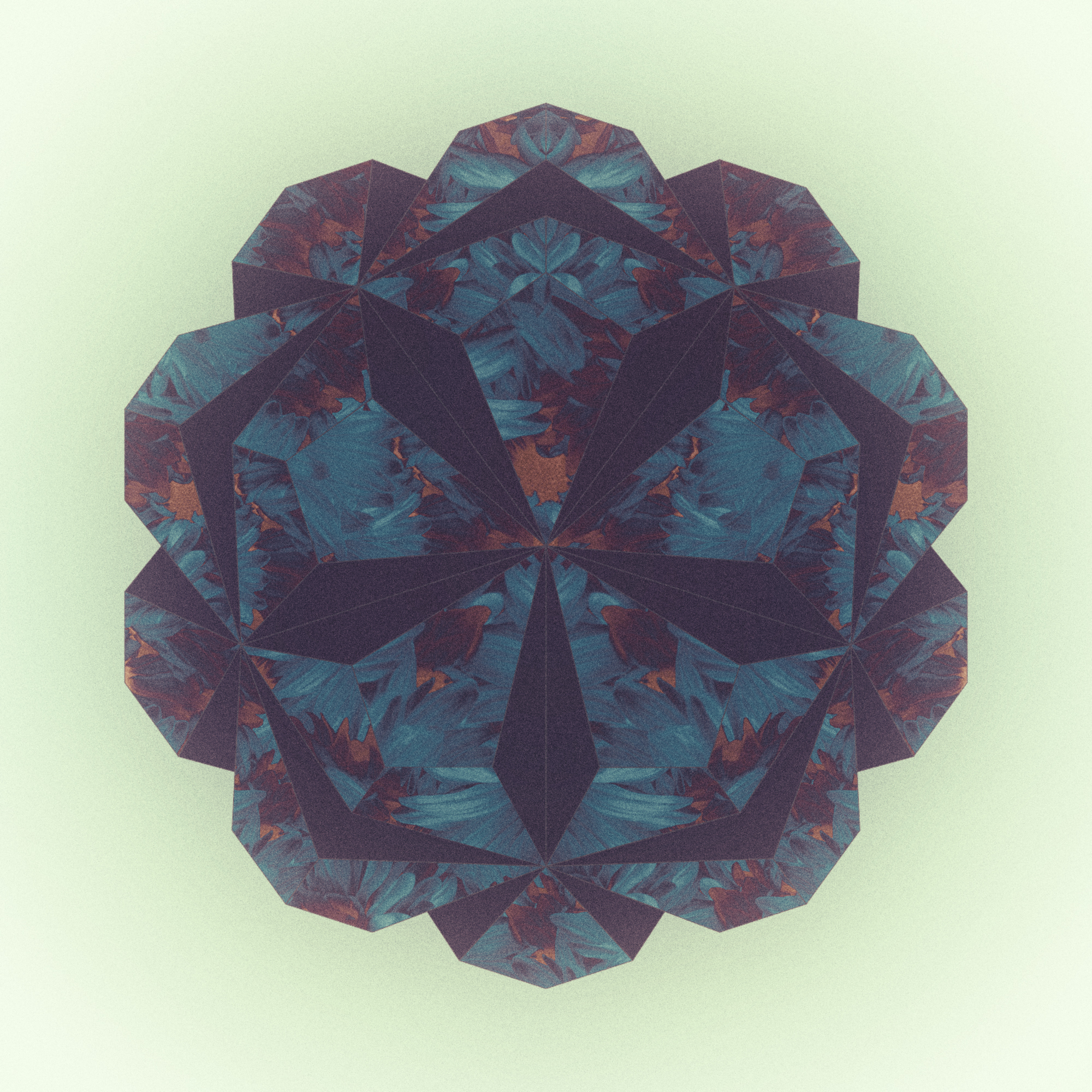 Faceted blue and purple geometric sphere on a pale green background
