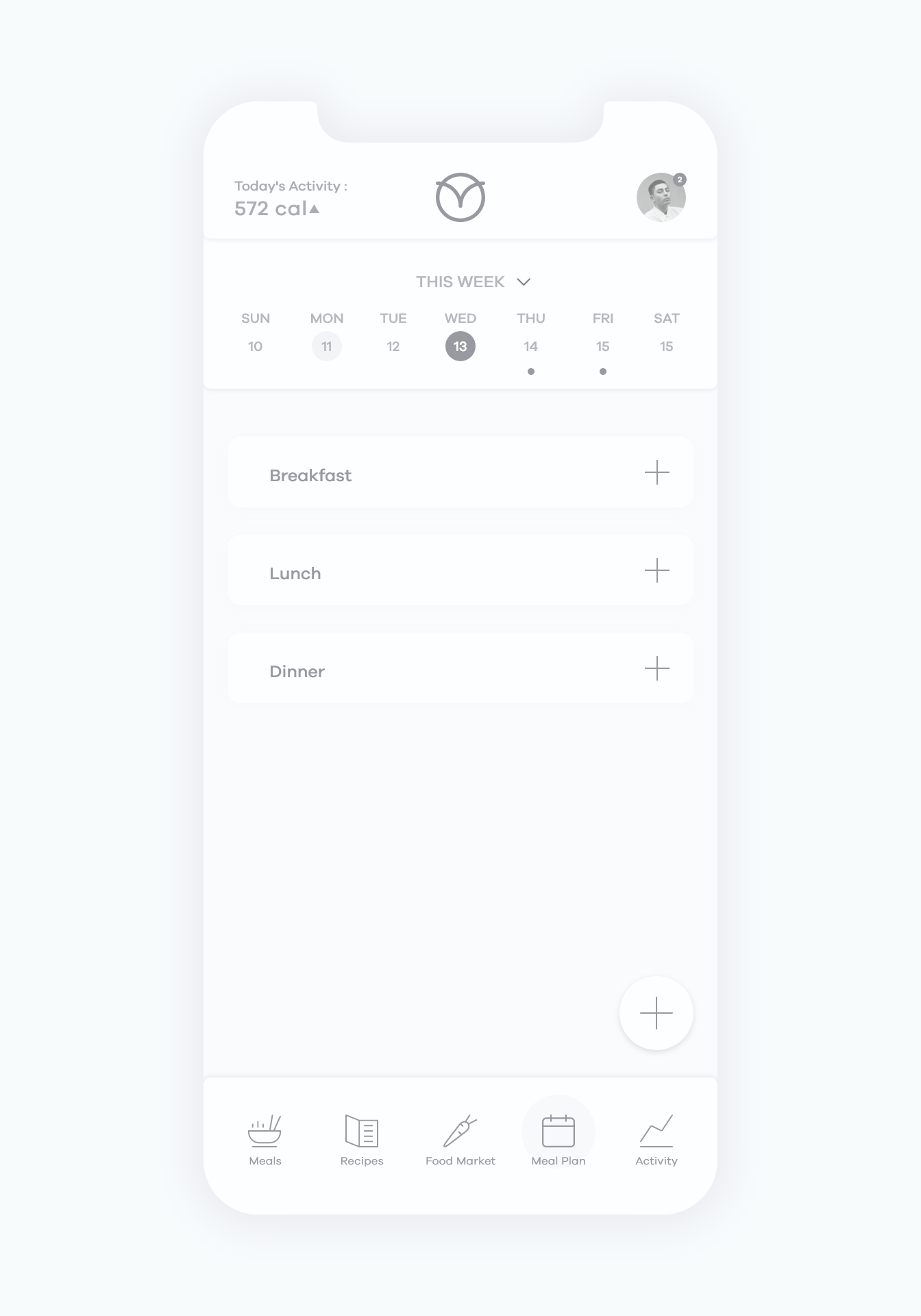 Owl meal planner wireframe organized by meal and day